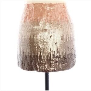 NEW HAUTE HIPPIE Cream Tan Brown Pink Silk Sequin Sparkle Bellini Mini Skirt M